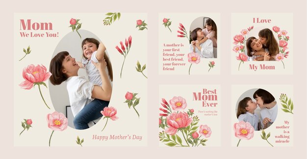Watercolor mother's day instagram posts collection