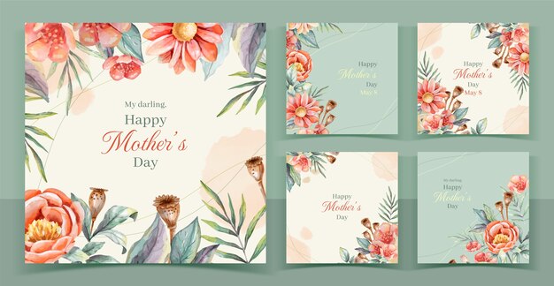 Watercolor mother's day instagram posts collection