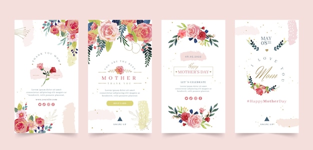 Free vector watercolor mother's day instagram stories collection