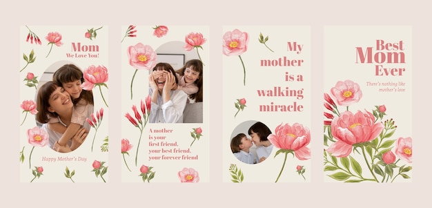 Watercolor mother's day instagram stories collection