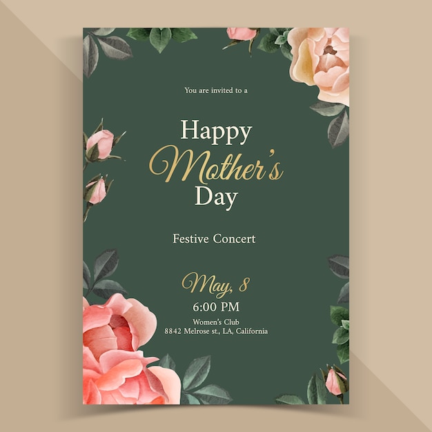 Free vector watercolor mother's day invitation template