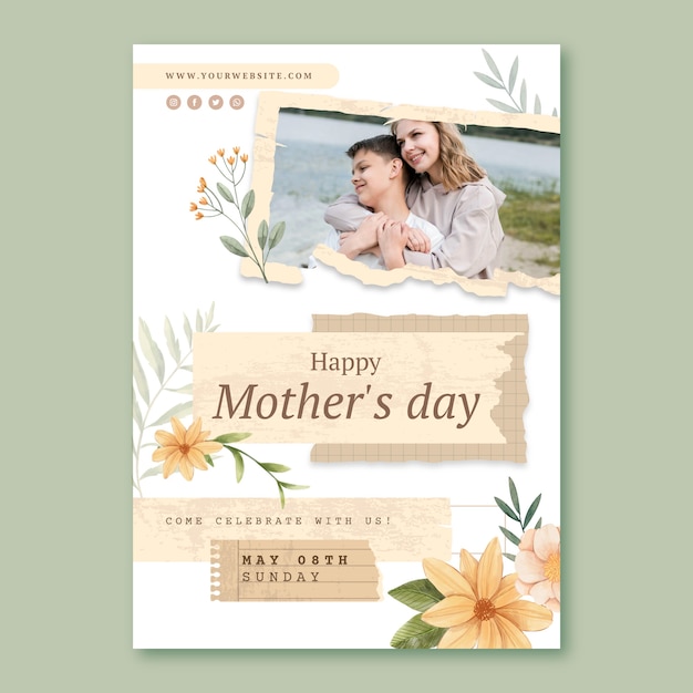 Free vector watercolor mother's day invitation template