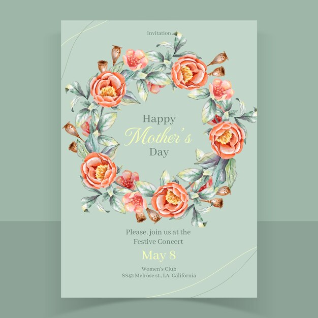 Watercolor mother's day invitation template
