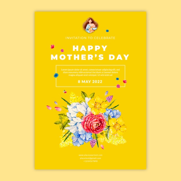 Free vector watercolor mother's day invitation template
