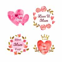 Free vector watercolor mother's day label collection