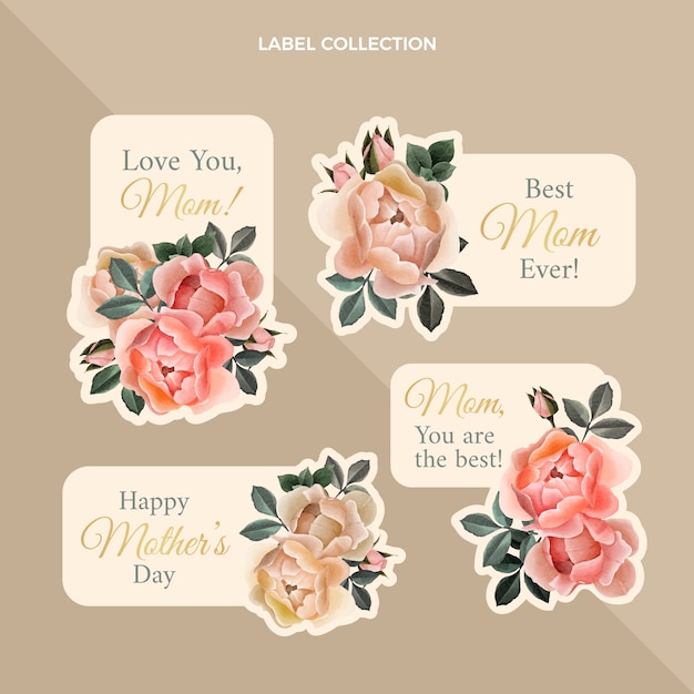 Watercolor mother's day labels collection