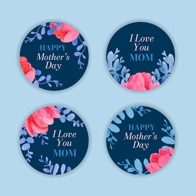 Free vector watercolor mother's day labels collection