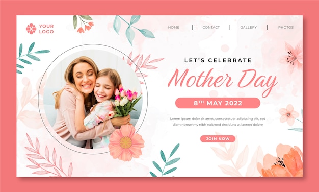 Watercolor mother's day landing page template