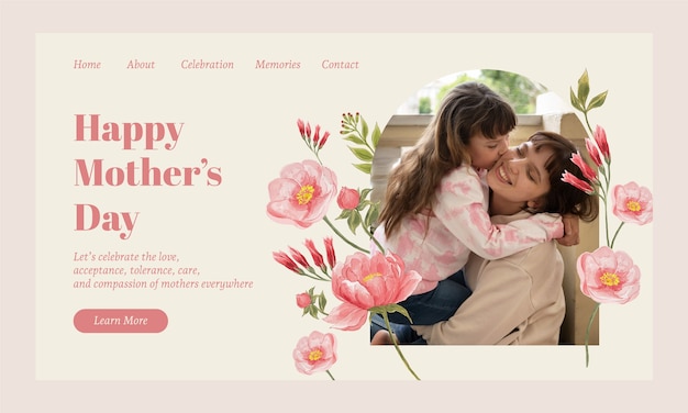 Watercolor mother's day landing page template