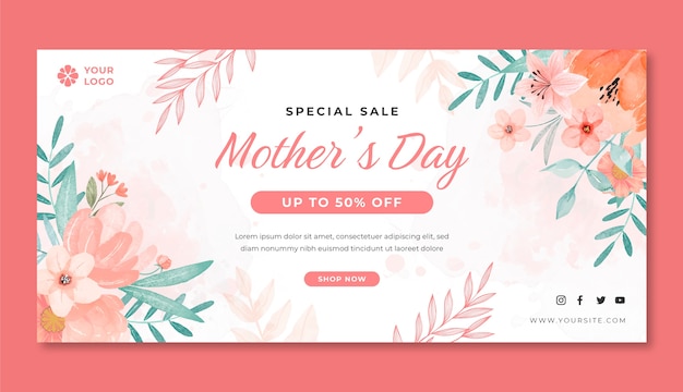 Watercolor mother's day sale horizontal banner template