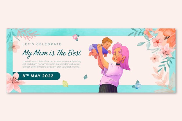 Watercolor mother's day social media cover template