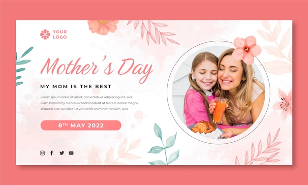 Free vector watercolor mother's day social media promo template