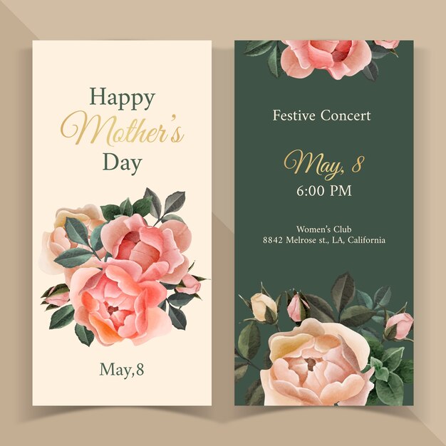 Watercolor mother's day vertical banners pack