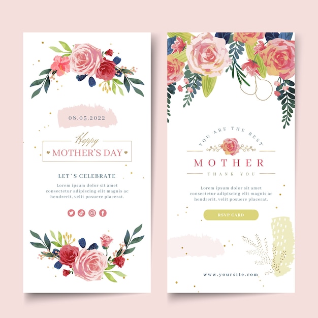 Watercolor mother's day vertical banners pack