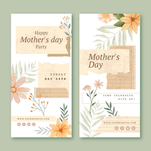 Watercolor mother's day vertical banners pack