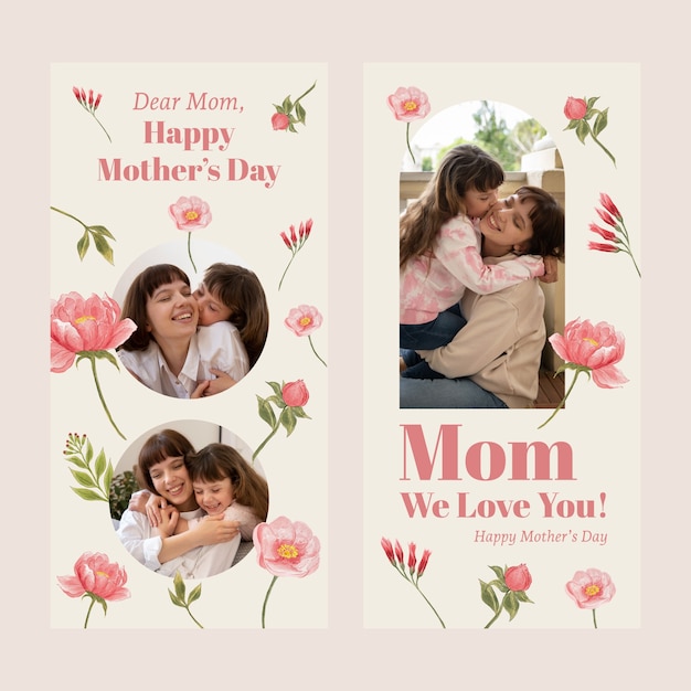 Watercolor mother's day vertical banners pack