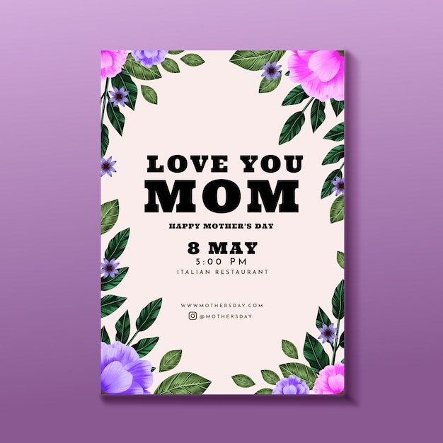 Watercolor mother's day vertical poster template