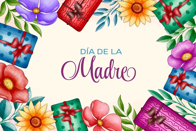 Watercolor mothers day background in spanish