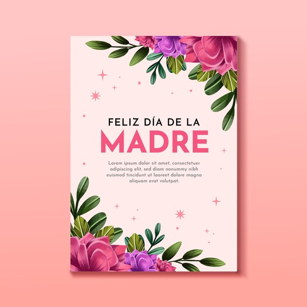 Шаблон поздравительной открытки ко дню матери акварелью на испанском языке