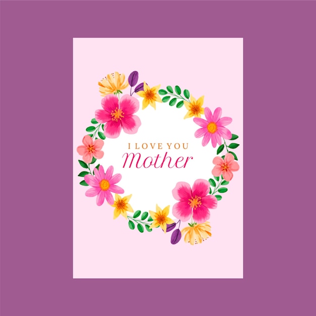 Watercolor mothers day greeting card template