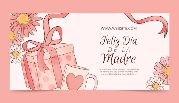 Free vector watercolor mothers day horizontal banner template in spanish