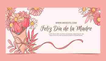 Free vector watercolor mothers day horizontal banner template in spanish