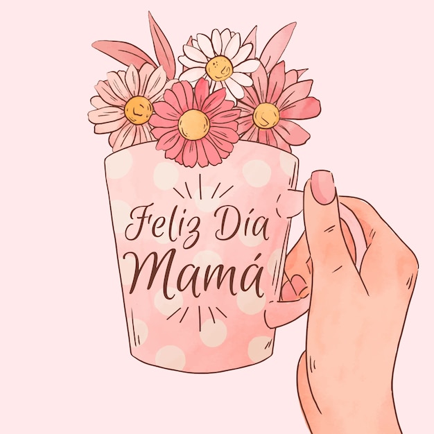 Free vector watercolor mothers day illustration in spanish
