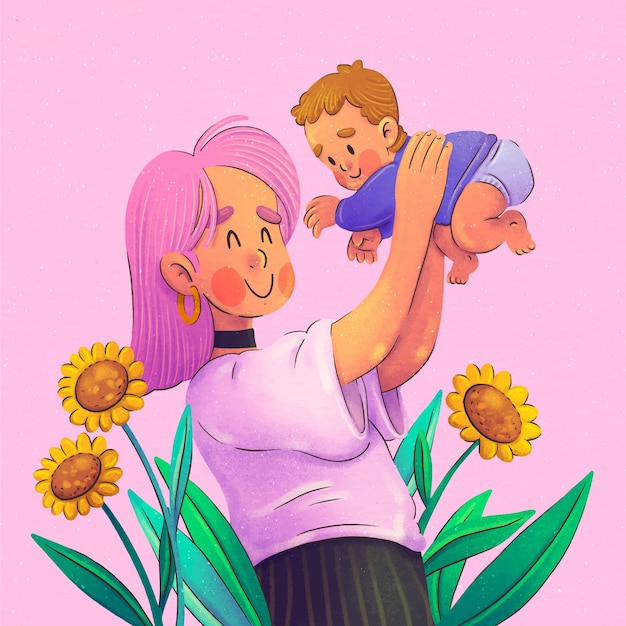 Free vector watercolor mothers day illustration