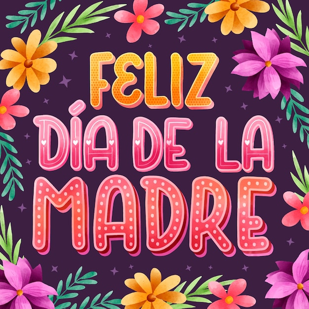 Free vector watercolor mothers day lettering in spanish