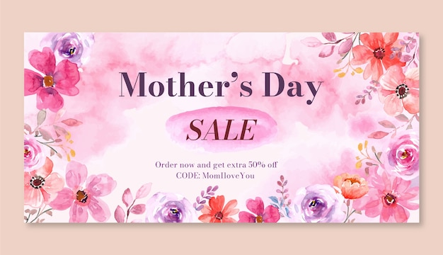 Watercolor mothers day sale horizontal banner template