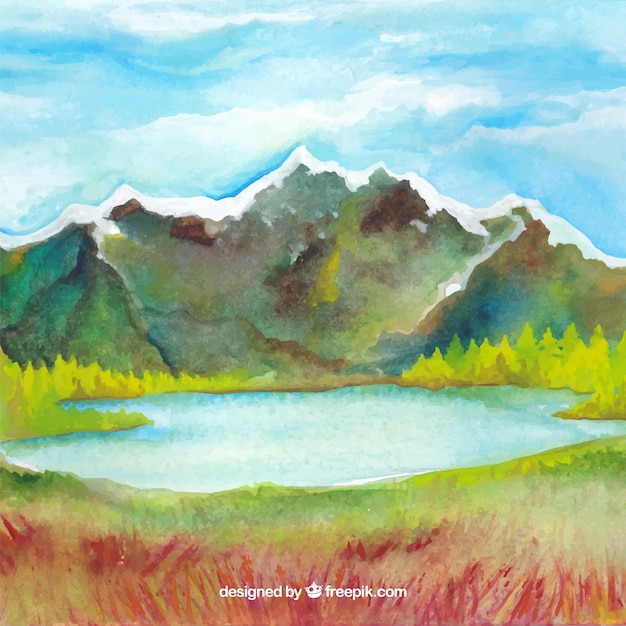 Watercolor mountain landscape background