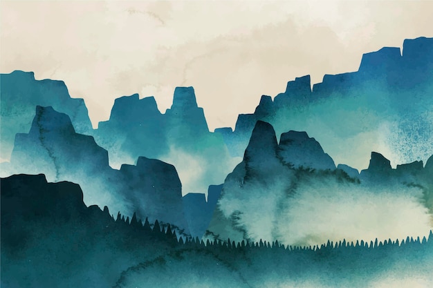 Watercolor mountain landscape