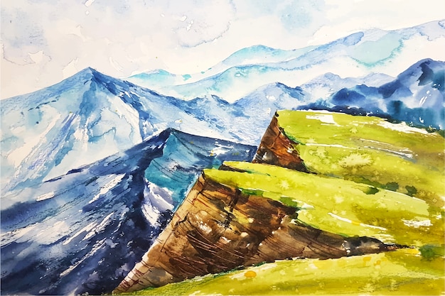 Watercolor mountain landscape