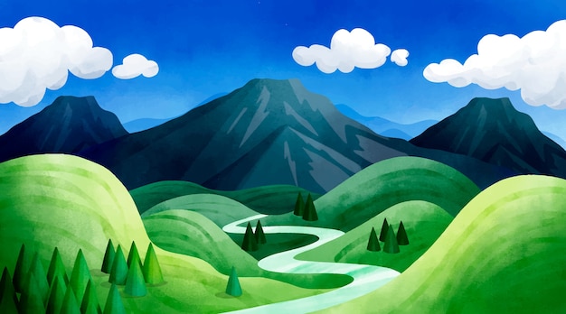 Free vector watercolor mountain landscape