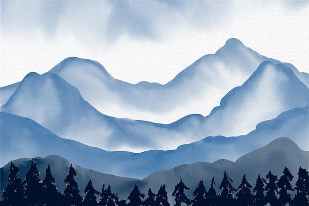 Watercolor mountains background