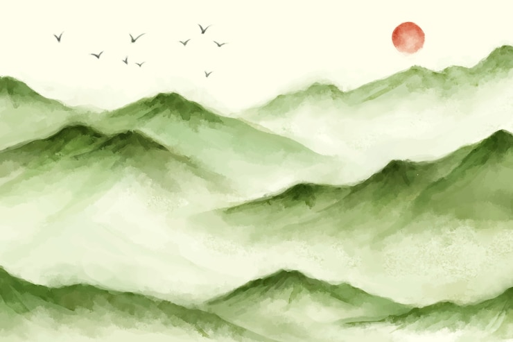 무료 Vector 수채화 산 배경