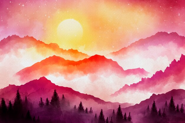 Watercolor mountains background