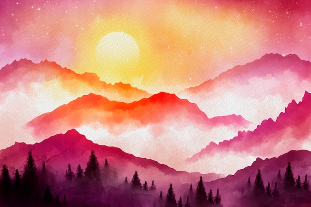 Watercolor mountains background