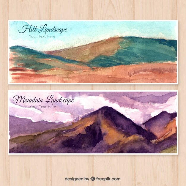 Watercolor mountains banners