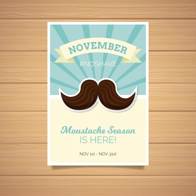 Vettore gratuito modello di poster di movember dell'acquerello in design piatto