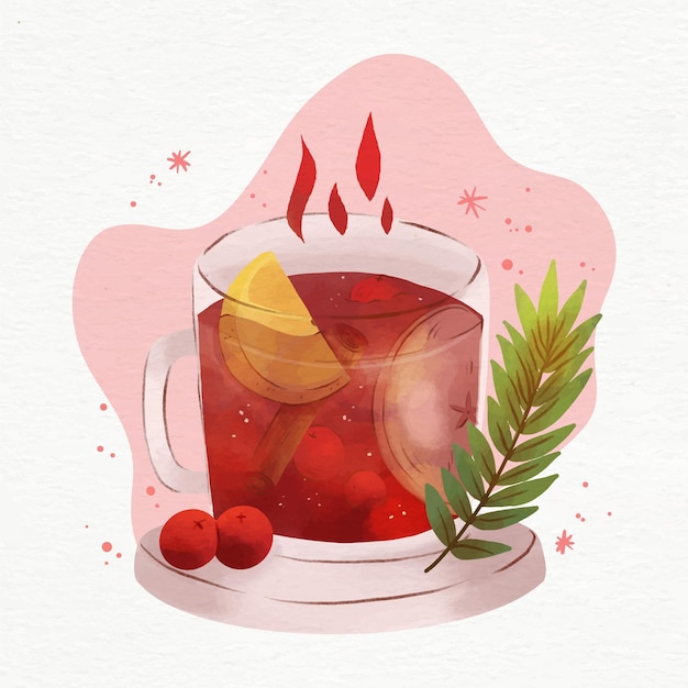 수채화 mulled 와인 그림