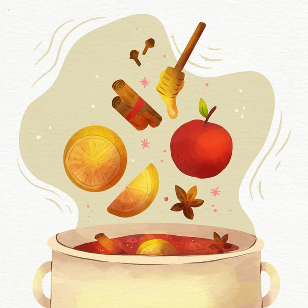 Watercolor mulled wine illustration