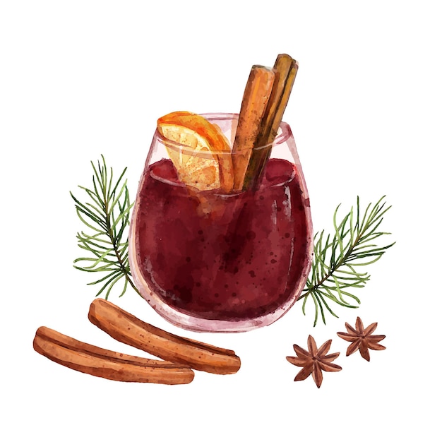 Free vector watercolor mulled wine illustration