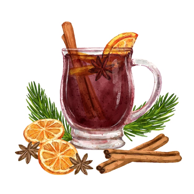 Watercolor mulled wine illustration