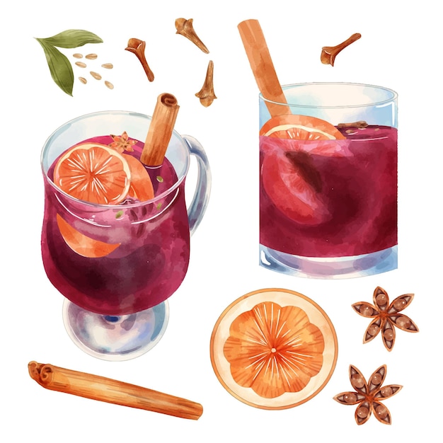 Free vector watercolor mulled wine illustration