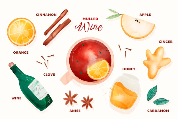 Watercolor mulled wine illustration