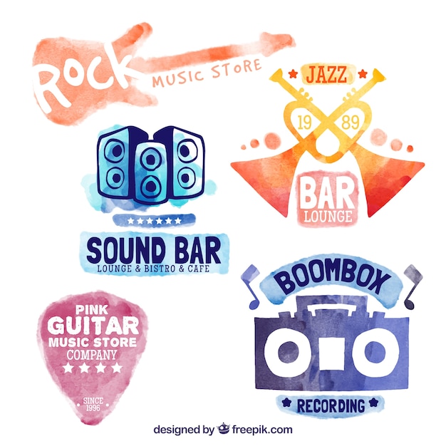 Free vector watercolor music badges