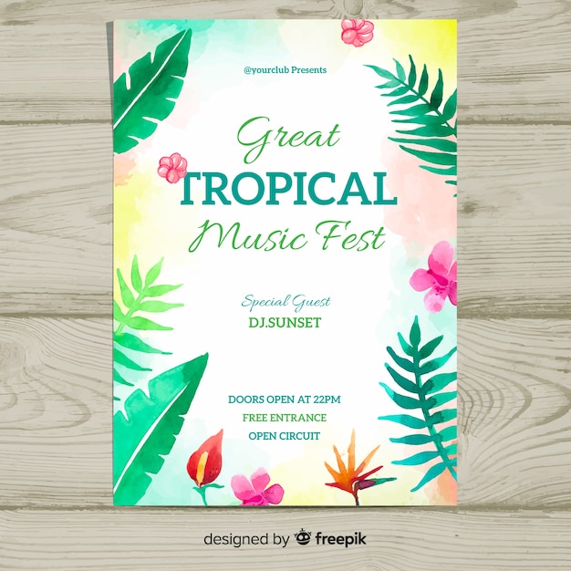 Watercolor music festival poster template