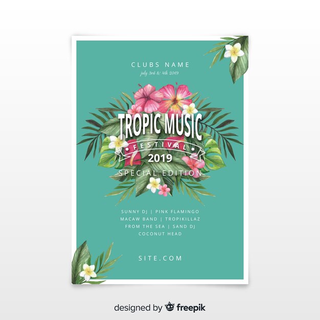 Watercolor music festival poster template