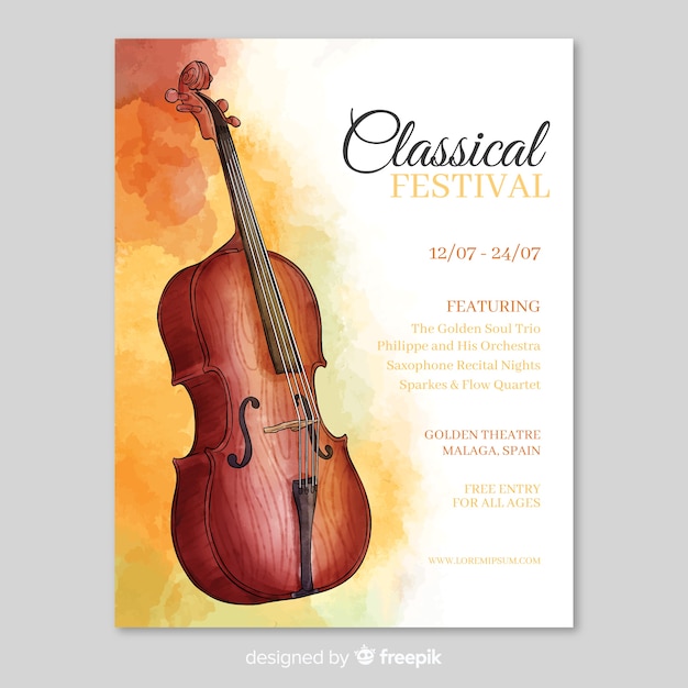 Free vector watercolor music festival poster template